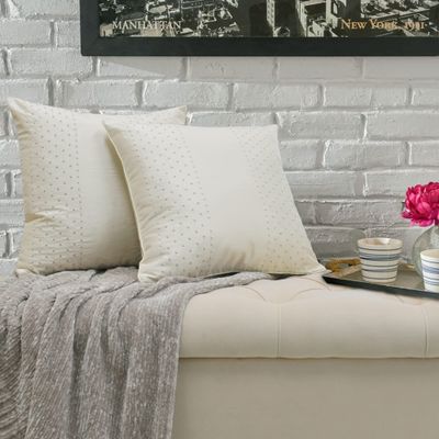 BYTIDE Dots Embroidery Silk Decorative Square Throw Pillow Covers 17 x 17 Inches Pack of 2, Luxury Soft Cushion Case Pillowcase for Couch Bed Car Bedroom Living Room, Beige