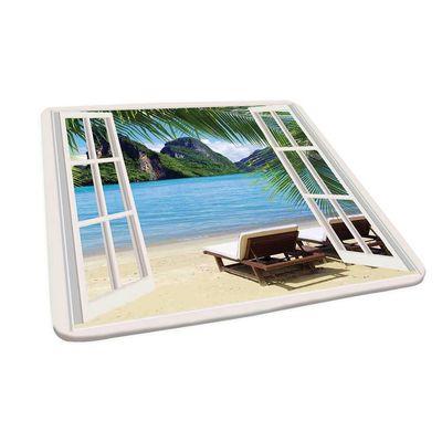 Nautical Square Fitted Tablecloth, Ocean Beach Seascape Sunbeds Balcony Summer Picture Tropical Island, Elastic Edge, Suitable for Kitchen Party Picnic, 35"x35" Blue Green and White