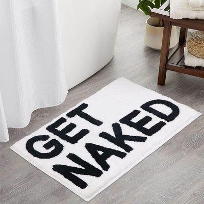 BOVEU Get Naked Bath Mat, Non Slip Absorbent Bath Rugs Funny Bathroom Dcor, White Bathroom Rugs for Tub and Shower, Machine Washable, 32" x 20", White