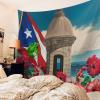 AmbeHome Puerto Rico Coastal Flag Tapestry Wall Hanging for Bedroom, Living Room, Dorm - Hibiscus Flower Backdrop Decor (59x79 inches) view 3