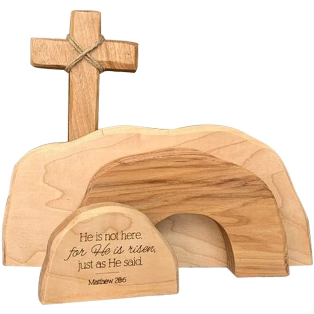 BTSEURY Easter Resurrection Scene Wooden Ornaments for The Home Table Jesus Ornaments Nativity Scene Decorations Christian Figurine Ornament