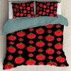 Thuswarm Cute Tomato Kawaii Black 3-Piece Bedding Set 68"x87" Twin Size 1 Quilt Cover + 2 Pillow Cases with Invisible Zipper Ultra Soft Microfiber Comforter Cover Sets for Home view 1