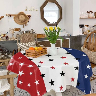Cotton Linen Tablecloth Machine Washable Table Cover 54x54in 4th of July Independence Day Blue White Red Stars and Stripes American Flag Environmental Wrinkle Free Table Linens for Party Holiday