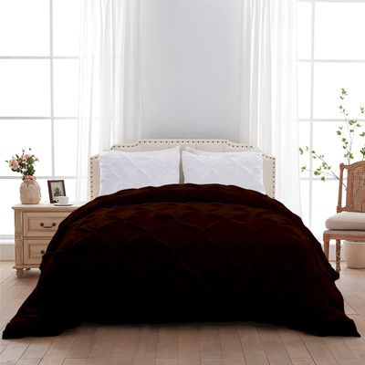 1 Piece Cotton Brown Duvet Insert Eastern King 116'' x 108''Comforter Pinch Plated Design 600 GSM Medium Warm Ultra Soft Cloud Fluffy