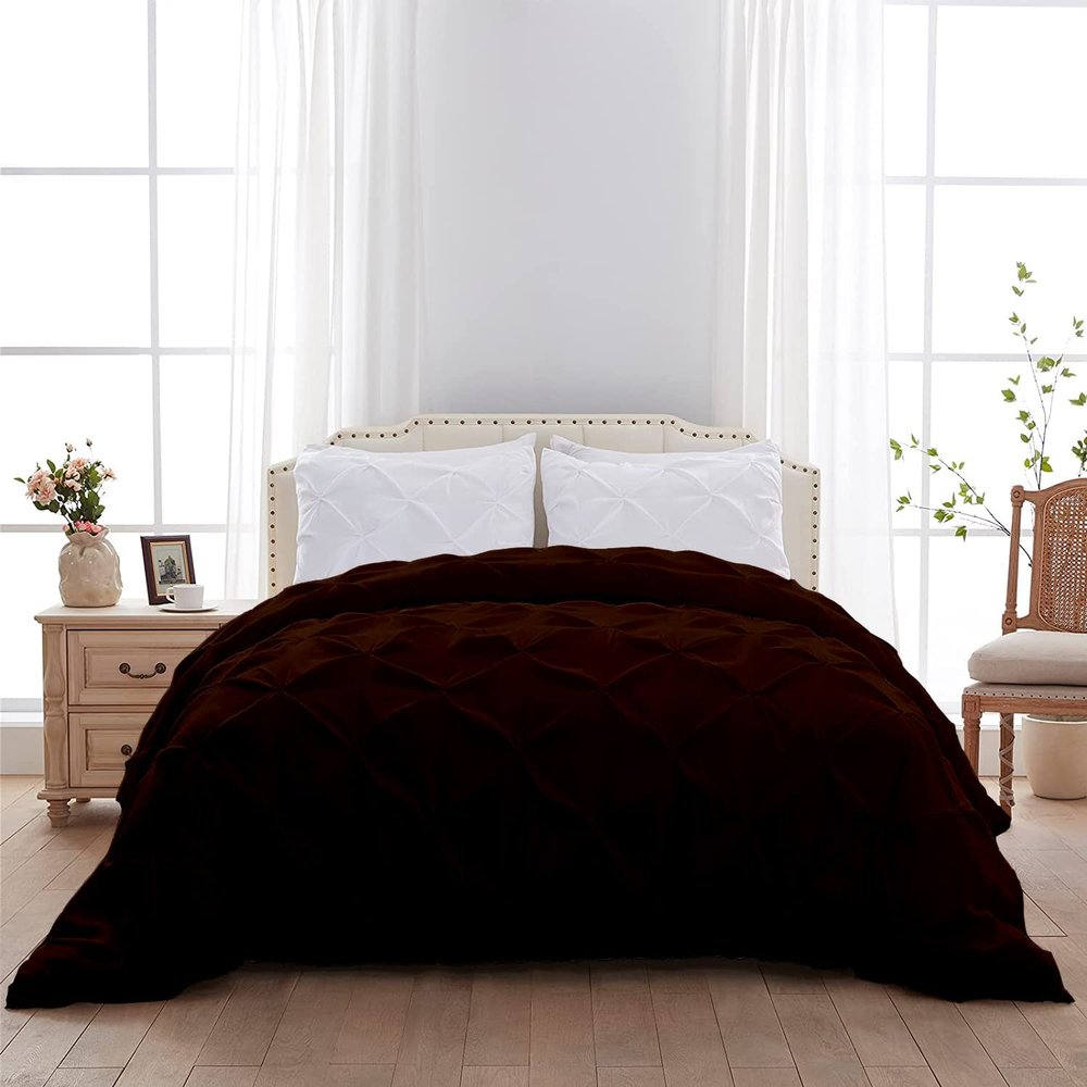 1 Piece Cotton Brown Duvet Insert Eastern King 116'' x 108''Comforter Pinch Plated Design 600 GSM Medium Warm Ultra Soft Cloud Fluffy