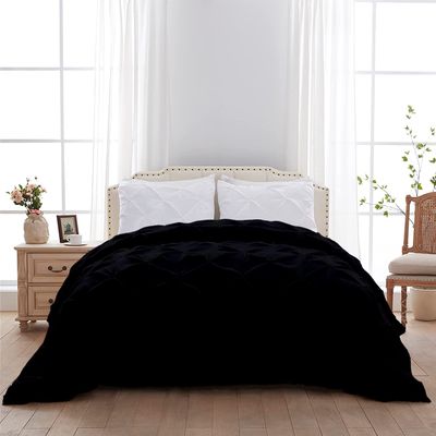 1 Piece Cotton Black Duvet Insert Queen (88'' x 92'') Comforter Pinch Plated Design 600 GSM Medium Warm Ultra Soft Cloud Fluffy