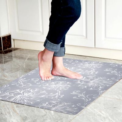 Cosilyt 1/10 Inch Ultra Thin 24"35" Large Front Door Mat Indoor Entrance Inside Non Slip, Waterproof Rubber Kitchen Mat and Interior Home Washable Door Mat, Baroque Grey