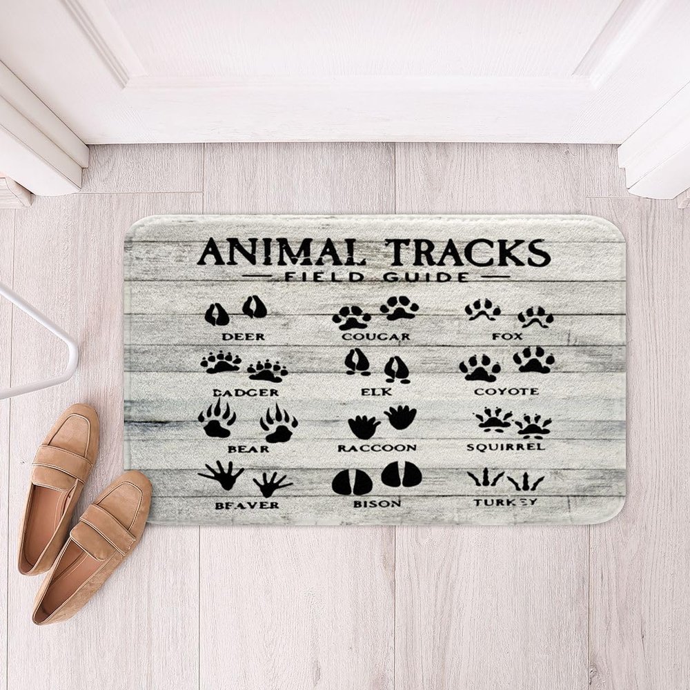 Bear Paws Kids Farmhouse Wild Animal Paw Bath Mats Non Slip Boys Girls Nature Fox Deer Theme Bath Rugs for Retro Wood Grain Bathroom Accessories Doormats Floor Mat 16"x24"