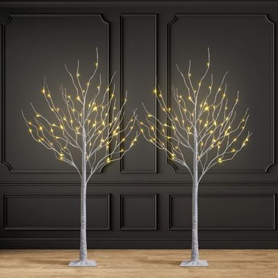 2 Pack 6FT Lighted Birch Tree 72 LED Artificial Tree for Decoration Inside and Outside, Home Patio Wedding Festival Christmas Decor, Warm White