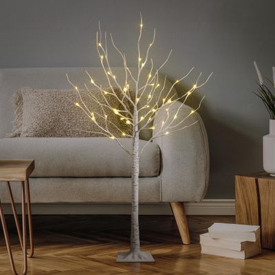 Lighted Birch Tree 4FT 48 LED Artificial Tree for Decoration Inside and Outside, Home Patio Wedding Festival Christmas Decor, Warm White