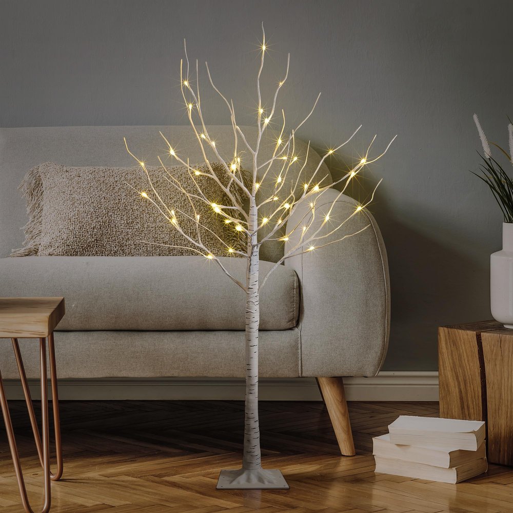 Lighted Birch Tree 4FT 48 LED Artificial Tree for Decoration Inside and Outside, Home Patio Wedding Festival Christmas Decor, Warm White