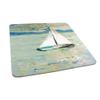 Art Square Table Cove, Sailing Boat Yacht Birds Watercolor Brushstroke Composition, Elastic Edge, Suitable for Catering and Kitchen, 44"x44" Blue Teal White view 1
