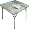 Art Square Table Cove, Sailing Boat Yacht Birds Watercolor Brushstroke Composition, Elastic Edge, Suitable for Catering and Kitchen, 44"x44" Blue Teal White view 2