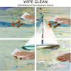 Art Square Table Cove, Sailing Boat Yacht Birds Watercolor Brushstroke Composition, Elastic Edge, Suitable for Catering and Kitchen, 44"x44" Blue Teal White view 3