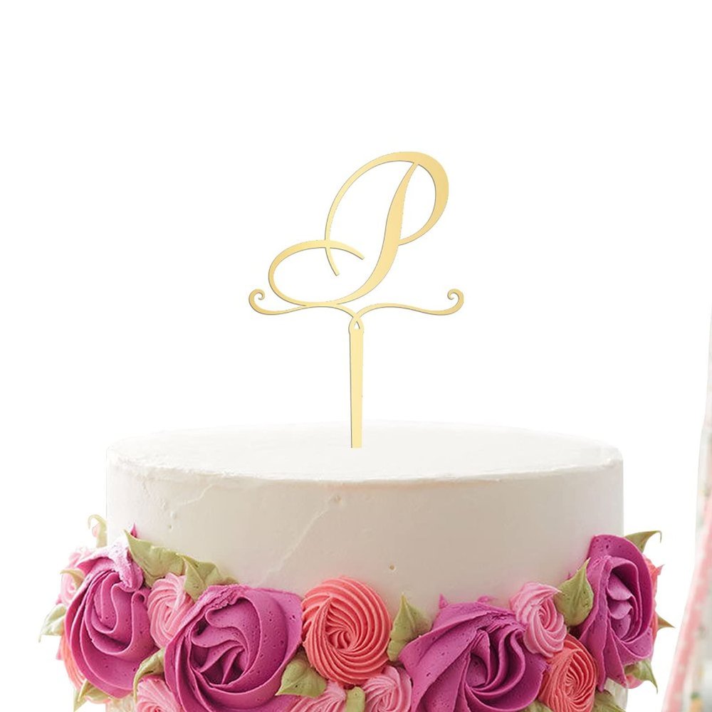 Vinisong Acrylic Glitter Gold Cake Topper Letter P Cake Toppers Initial Decoration for Wedding Anniversary Birthday Party Decorations Supplies Party Decor for Children or Adults