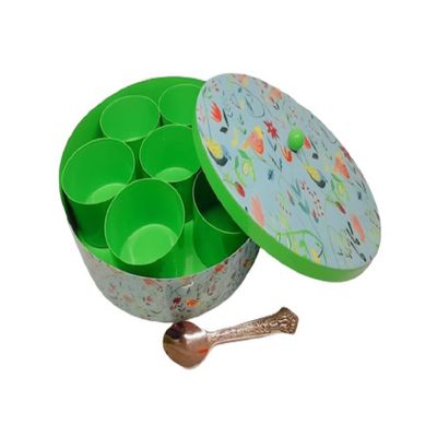 Ornate International spice box/masala box /dry fruit box/multicolored & show pies for home & kitchen ware in side 7 bowls with spoon (Green)