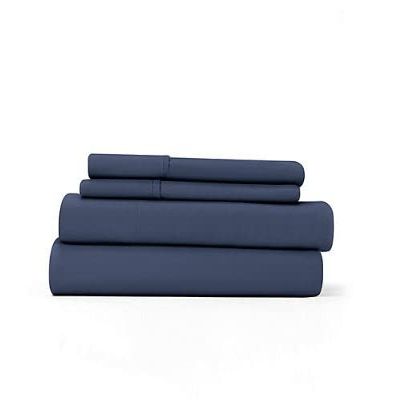 Ras Decor Linen 100% Cotton Sheets - Softest 4-Piece Short-Queen Size Sheets Set - Navy Blue Cool, Breathable Pillowcases, 6-10 Inch Deep Pockets, 400 Thread Count Sateen Weave Best Bedding Sheets