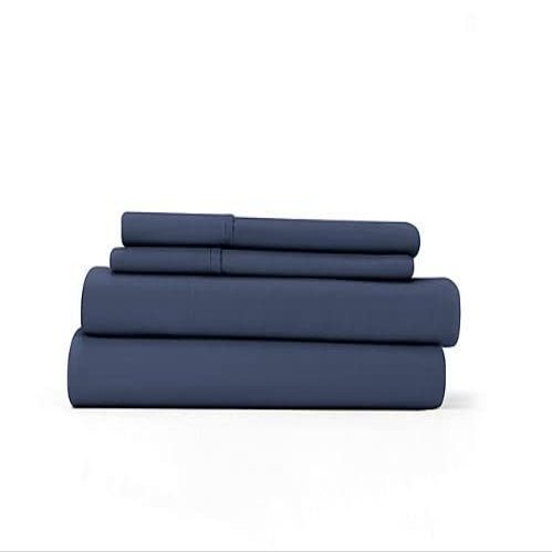 Ras Decor Linen 100% Cotton Sheets - Softest 4-Piece Short-Queen Size Sheets Set - Navy Blue Cool, Breathable Pillowcases, 6-10 Inch Deep Pockets, 400 Thread Count Sateen Weave Best Bedding Sheets