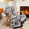 CASAAGUSTO Boho Throw Blanket - Black and White Decorative Blankets with Tassel, Printed Flannel Bohemian Blanket for Chair, Bed, Sofa, Couch(50 * 60, Black and White) view 1