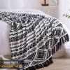 CASAAGUSTO Boho Throw Blanket - Black and White Decorative Blankets with Tassel, Printed Flannel Bohemian Blanket for Chair, Bed, Sofa, Couch(50 * 60, Black and White) view 2