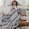 CASAAGUSTO Boho Throw Blanket - Black and White Decorative Blankets with Tassel, Printed Flannel Bohemian Blanket for Chair, Bed, Sofa, Couch(50 * 60, Black and White) view 4