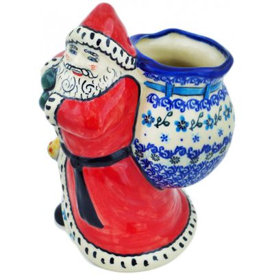 Polmedia Polish Pottery Santa Shaped Jar UNIKAT - Simply Blue Pattern Handmade in Boleslawiec Poland + Certificate of Authenticity