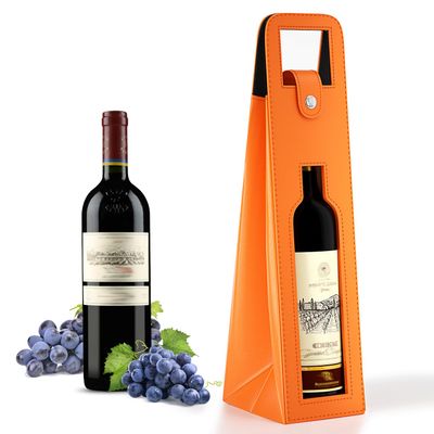 RYDDOY Orange Wine Gift Bag, Leather Wine Tote, Single Bottle Wine Carrier