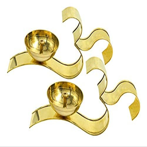 Frienemy Presents Brass Om Diya with Handle Stand for Mandir, Golden, Set of 2#Frienemy-0061