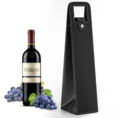 RYDDOY Black Wine Gift Bag, Leather Wine Tote, Single Bottle Wine Carrier