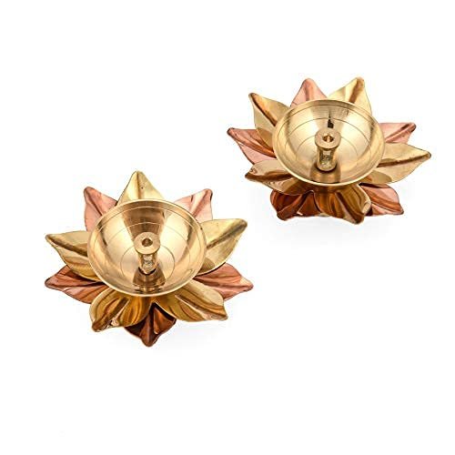 Frienemy Presents Brass Diya Lamp Lotus Shape -Decorative Akhand Deepak for Pooja - Set of 2 (Gold_3 X 3 X 1.5 Inch) #Frienemy-0021