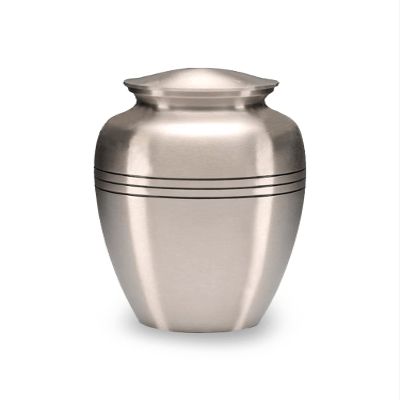 Adult Cremation Urn for Human Ashes - Brushed Pewter Brass Cremation Urn with Three Ring Design - Adult Size, 200 cu. in.
