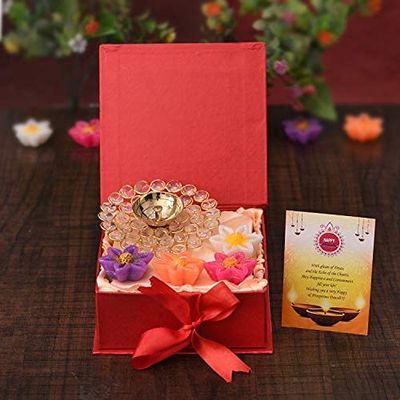 Frienemy Presents Diwali Gift Items Hampers Set for Family Members Corporate Employee Gift Box of Crystal Diya for Diwali - Diya Oil Lamp for Puja - Set of 4#Frienemy-0345
