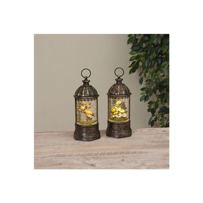 10.6 inch Lighted Spinning Water Lantern with Yellow Birds or Butterflies in a Birdcage Shaped Lantern (Yellow Birds)