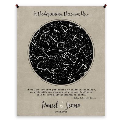 Lucky Tusk Celestial Marriage, Custom Star Map, LDS, Elder quote, In the Beginning, Night Sky Print, Wedding Gift, Astronomy Gift, Mormon #1735,