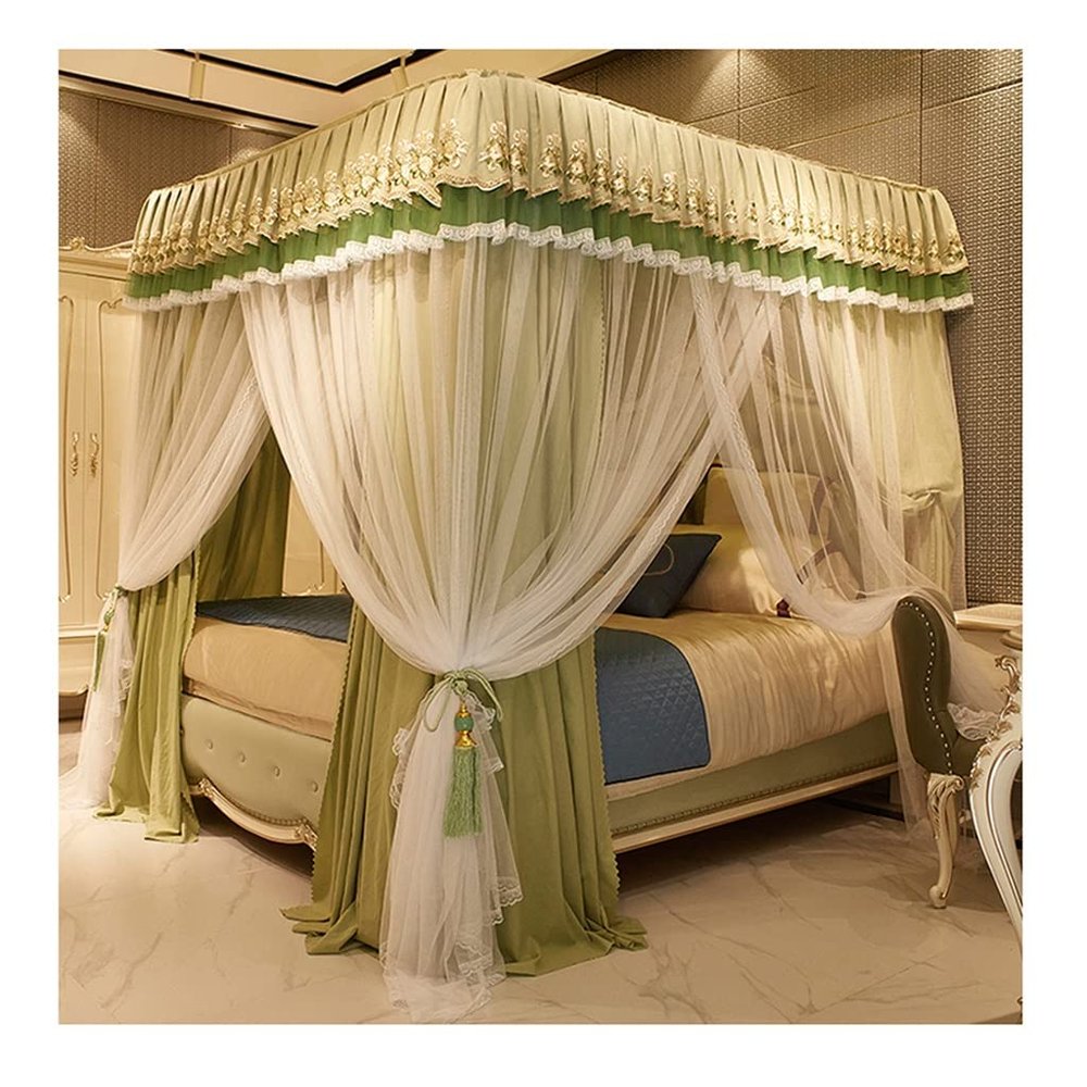 ZYYWX Bed Canopy Luxury Palace Lace Tent, Shading Windproof Mosquito Net, Floor-to-Ceiling Bed Curtain with Bracket (Color : A4, Size : 180x220x210cm)