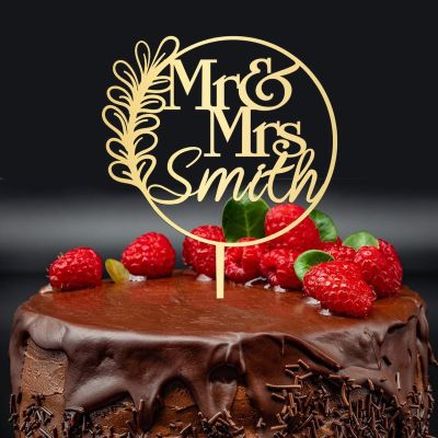 Custom Mr Mrs Name Cake Toppers, Mirrored Gold Acrylic Cake Topper, Name Anniversary Baptism Cake Topper, Rustic Wedding Cake Topper, Wedding Decoration