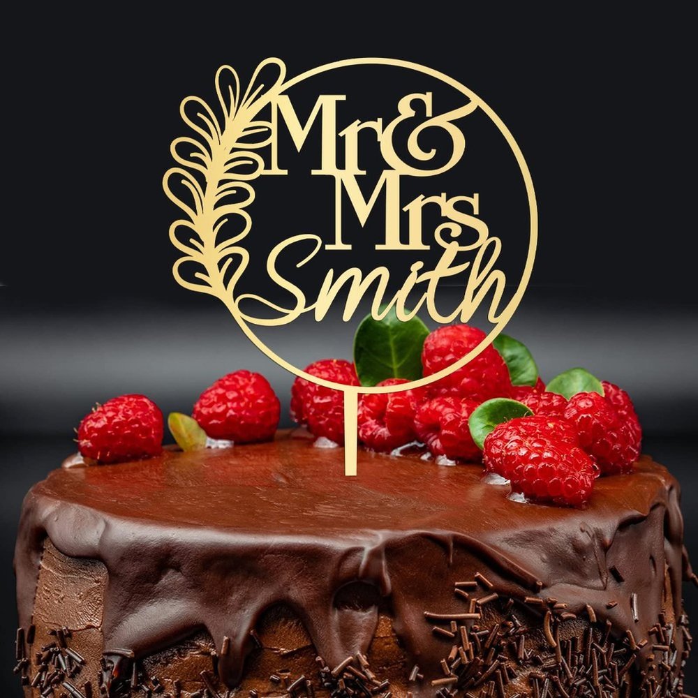 Custom Mr Mrs Name Cake Toppers, Mirrored Gold Acrylic Cake Topper, Name Anniversary Baptism Cake Topper, Rustic Wedding Cake Topper, Wedding Decoration