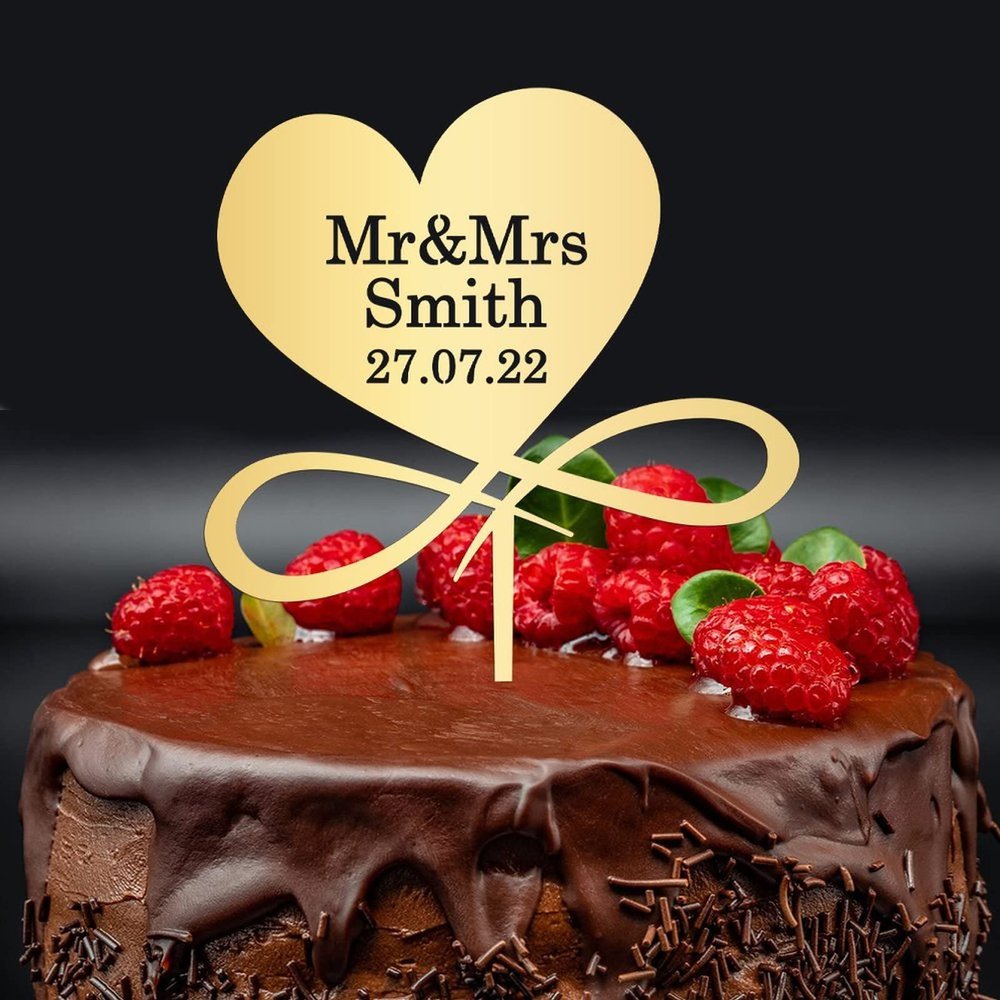 Mirrored Gold Acrylic Cake Topper, Mr And Mrs Name Cake Topper, Anniversary Baptism Cake Topper Last Name Cake Topper, Groom Party Decor