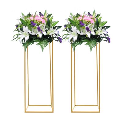 2Pcs Metal Flower Floor Vase Column Flower Stand Geometric Centerpieces Vase for Home Party Wedding Table Decoration Supply Gold (2PCS 11x11x31.5 inch)