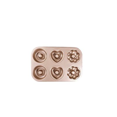 cheesecake pan Fluted Cake Pan Non-stick Carbon Steel Fancy Donuts Molds Gold Bakeware 6-Cups Multi-cavity Mini Cake Pan Flower Heart Shape cake mold (Size : Fancy shape)