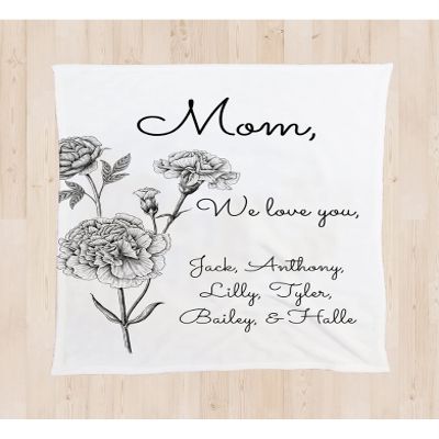 NAZENTI Mother's Day Blanket- Personalized Blanket Letter Blanket Birthday Gift for Mom Gift for Her Nana Birthday Gift for Mom Grandma Gift for Wife Flower Black White (Black White)