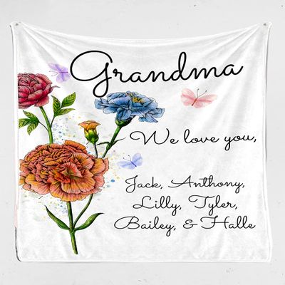 NAZENTI Mother's Day Blanket- Personalized Blanket Letter Blanket Birthday Gift for Mom Gift for Her Nana Birthday Gift for Mom Grandma Gift for Wife Flower Watercolor (Watercolor)
