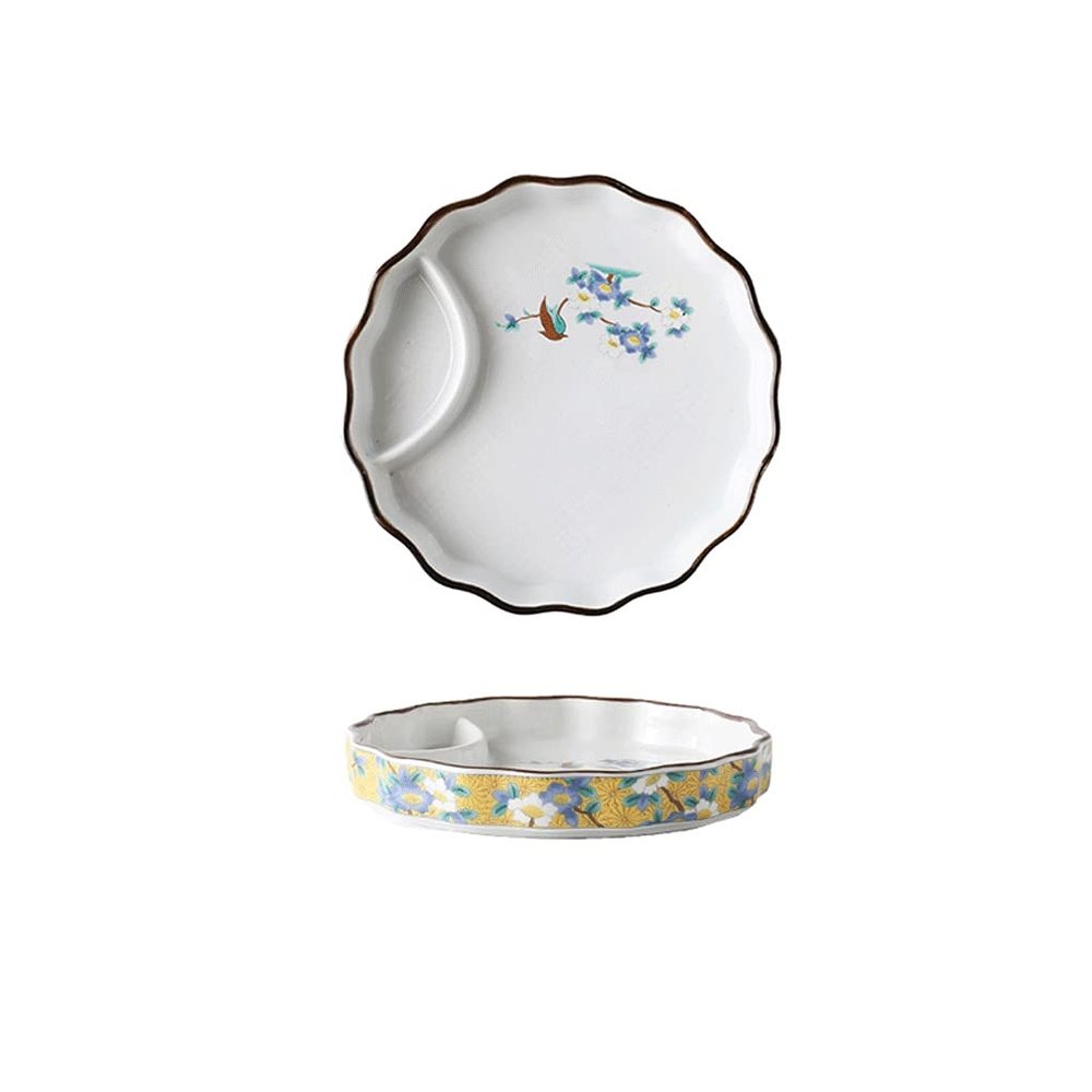 plates Personality Japanese Round Ceramics Plate for Kitchen Spaghetti Sushi Maincourse Fruit Snack Plate 6.5 Inch 8.5 Inch dinner plates (Pattern : Yellow bird, Size : 6.5 inch)