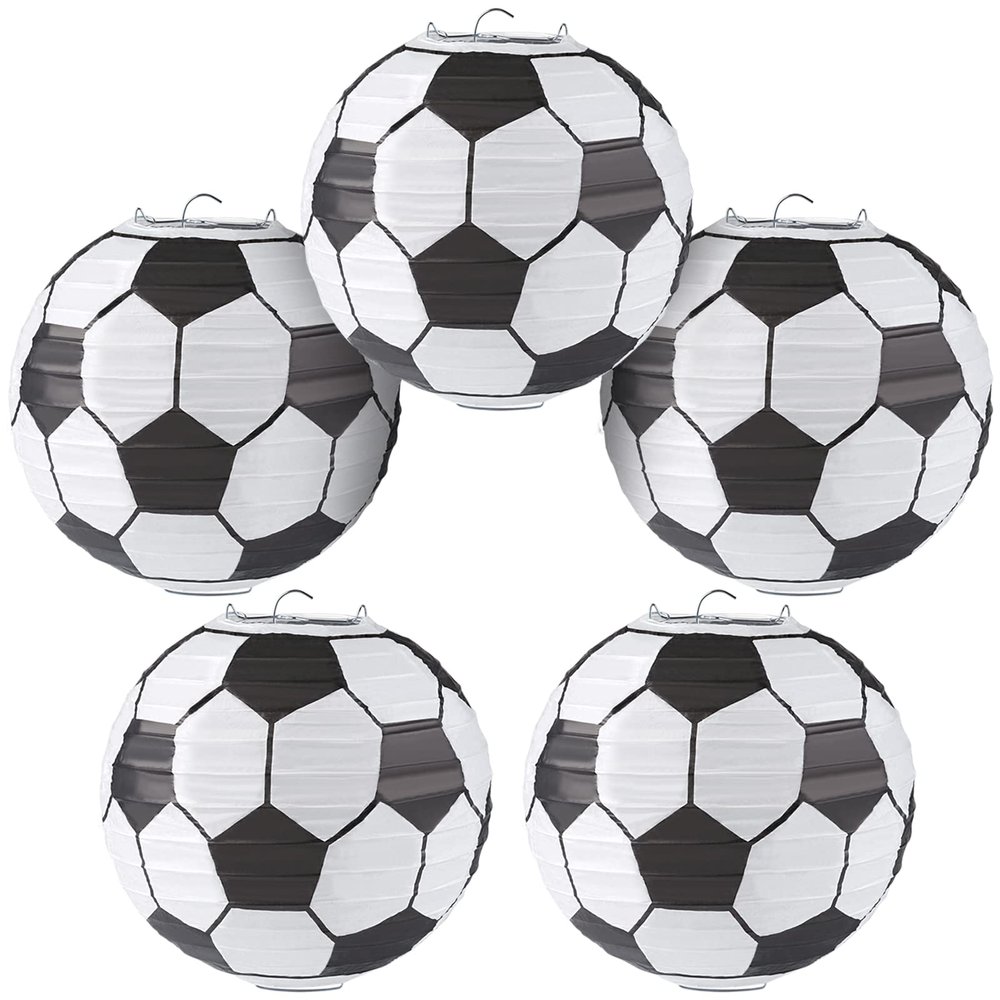 10 Inch Soccer Paper Lanterns Sports Soccer Themed Birthday Party Decorations Supplies Party Favors - Pack of 5