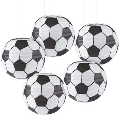 Kesoto 12 Inch Soccer Paper Lanterns - Pack of 5, Black, LED, Not Water Resistant, Soccer-Themed Paper Lantern, Lantern