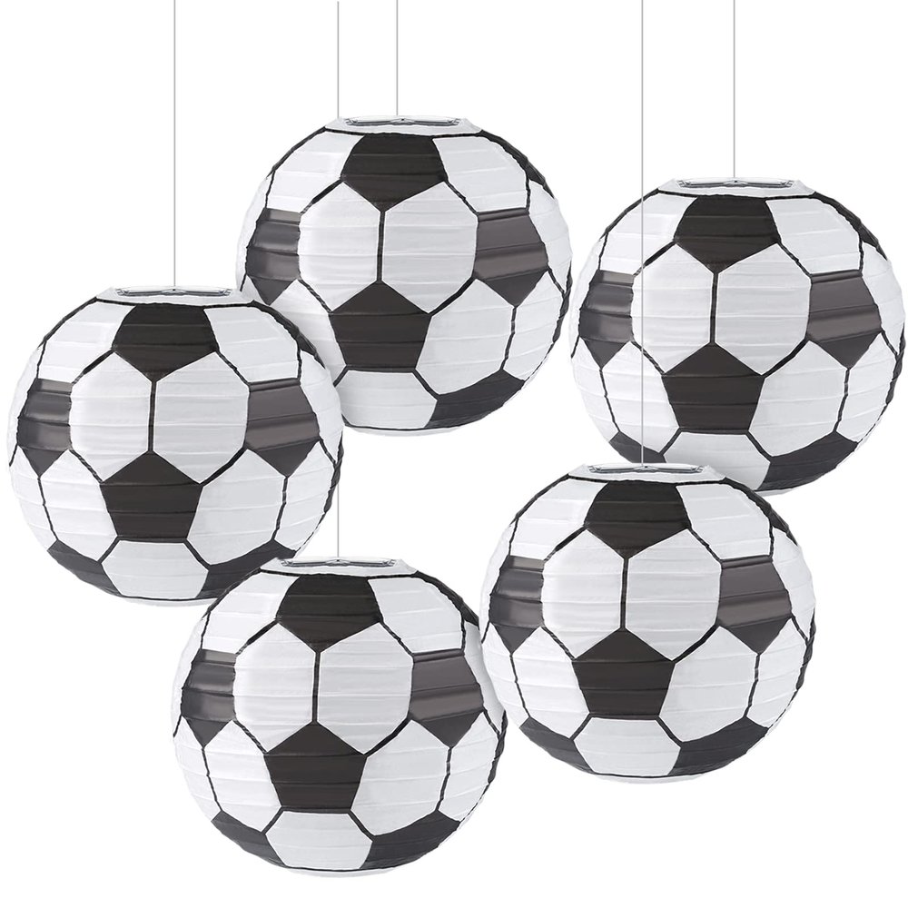 Kesoto 12 Inch Soccer Paper Lanterns - Pack of 5, Black, LED, Not Water Resistant, Soccer-Themed Paper Lantern, Lantern