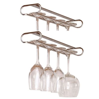 2 Pack Under Cabinet Wine Glass Rack, Stemware Rack Under Shelf With Screws, Stainless Steel Glasses Storage Hanger Can Hold 3-5 Wine Glasses, For Bar, Kitchen, Cafe ( Color : Metallic , Size : 2pcs )