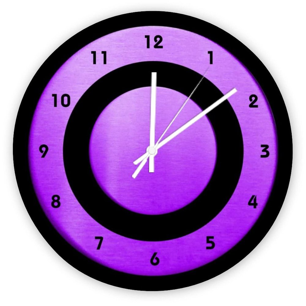 Decorative Silent No Ticking Wall Clock Circle Purple Black Round Modern Wooden Clocks for Bedroom Living Room Home Office School Wall Art Decor, 10 Inches
