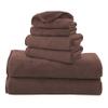 TENSTARS Luxury Silk Hemming Towel Set - Light Thin Quick Drying - 2 Bath Towels 2 Hand Towels 2 Washcloths - Ultra Soft Microfiber Towel for Bath Fitness, Sports, Yoga, Travel (Wood Brown 6 Pieces) view 1