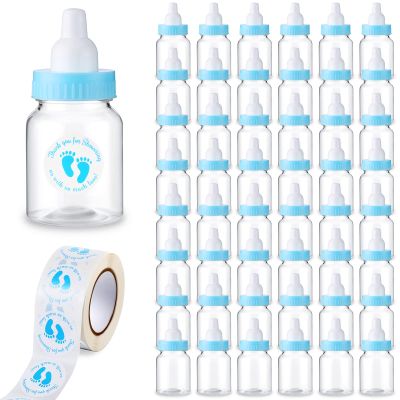 Tondiamo 48 Pcs Blue Baby Shower Mini Bottle Favors 1.5 x 3.5 Inch Baby Shower Candy Jar Mini Milk Bottle Party Favor Fillable Gift Boxes for Boys Girls Birthday Party Games Decorations